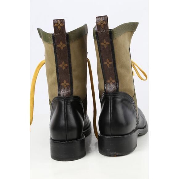 Louis Vuitton 2020 Metropolis Flat Ranger Boots Green Black Lace Up Combat Sz 37 - Picture 6 of 16